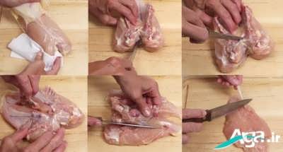 برش دادن سینه مرغ 