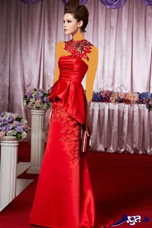 مدل لباس شب بلند ساتن قرمز