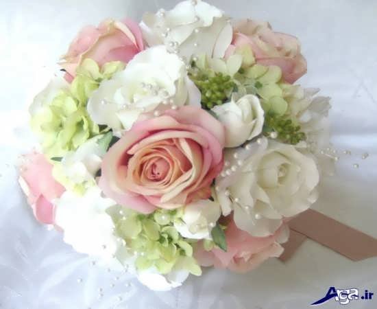 مدل دسته گل عروس سفید و صورتی