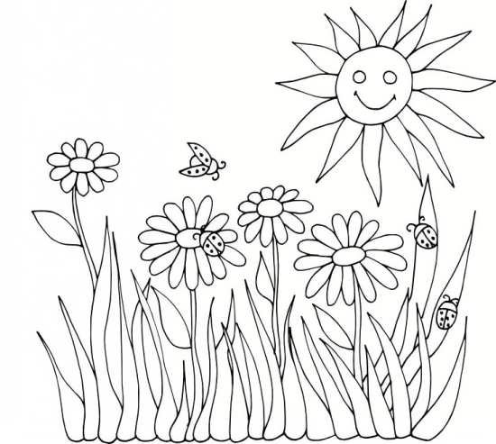 نقاشی خورشید و گل 