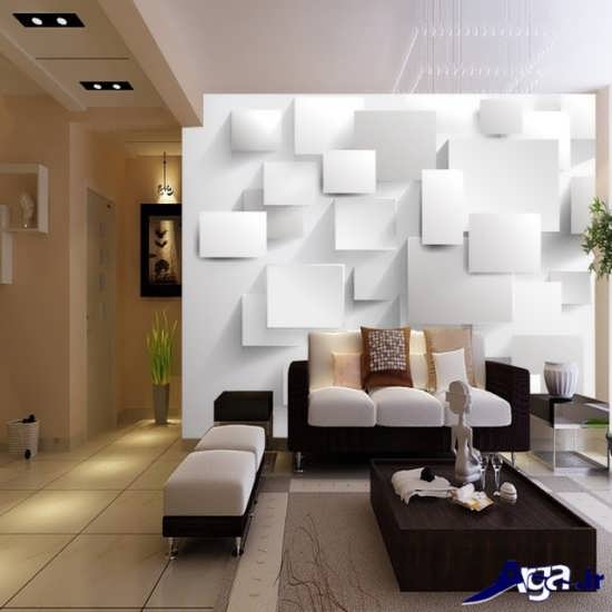 کاغذ دیواری سالن پذیرایی با طرح های سه بعدی