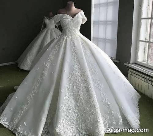 مدل لباس عروس یقه قایقی زیبا
