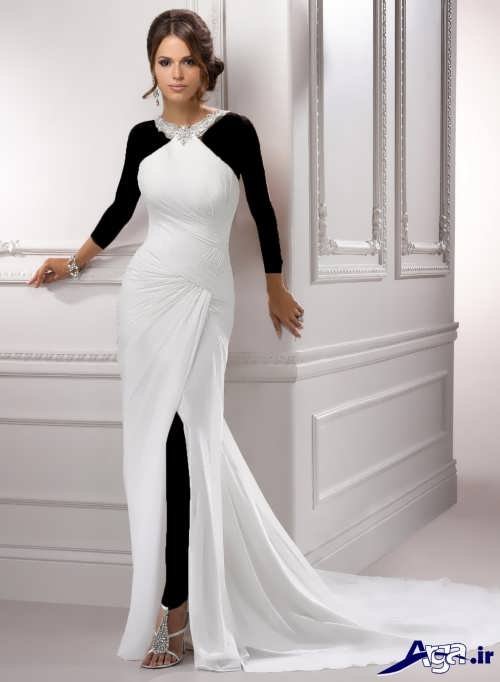مدل لباس عروس یقه گردنی با طرح شیک و جذاب 
