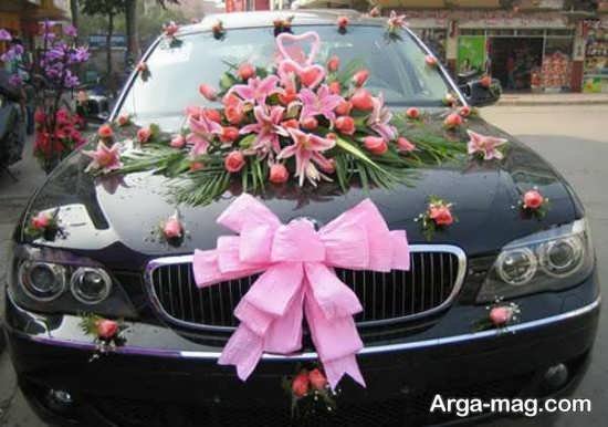 تزیینات ماشین عروس با پاپیون و گل