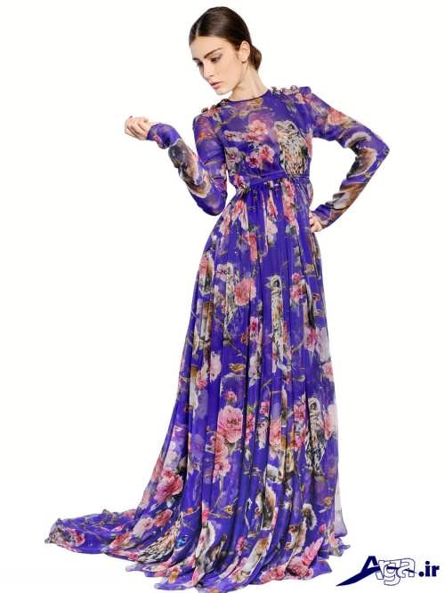 مدل لباس بلند با پارچه حریر گلدار