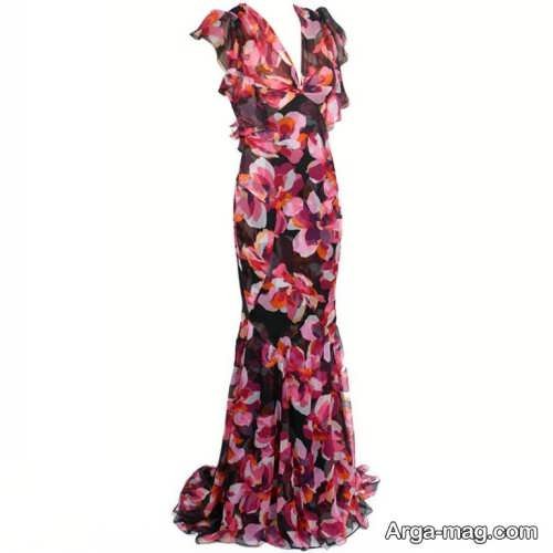 مدل لباس مجلسی با پارچه مخمل گلدار