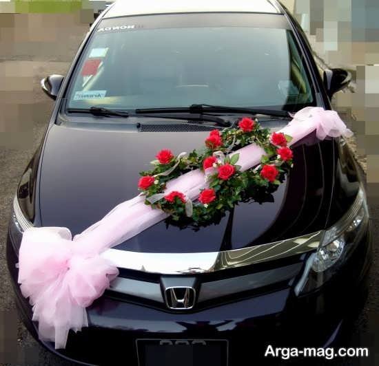 تزیین ماشین عروس با گل و تور 