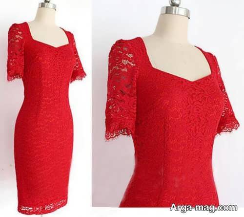 لباس مجلسی قرمز کوتاه با طرح زیبا