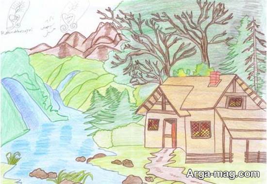 نقاشی ساده خانه روستایی