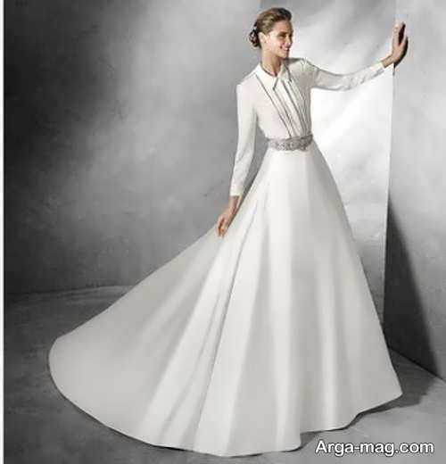 مدل لباس عروس کلاسیک آستین دار