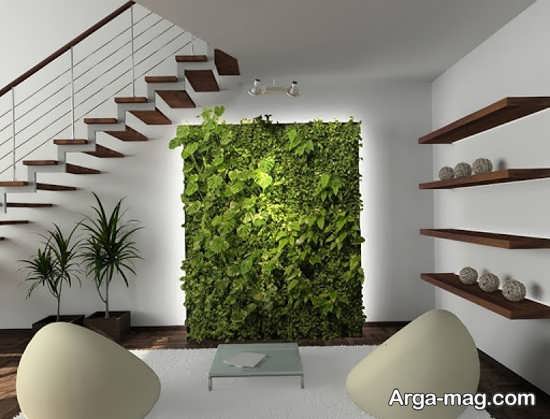 دیزاین فوق العاده زیر راه پله با گل های طبیعی