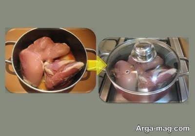 آب پز کردن مرغ 