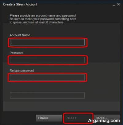 ساختن اکانت استیم