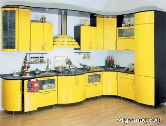 مجموعه زیبای چیدمان آشپزخانه با رنگ زرد