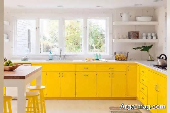 انواع دکوراسیون داخلی آشپزخانه با رنگ زرد زیبا و محرک