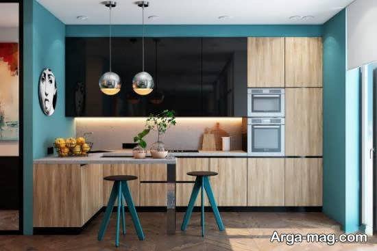 ایده های زیبا و متنوع دیزاین آشپزخانه با رنگ ملایم و آبی