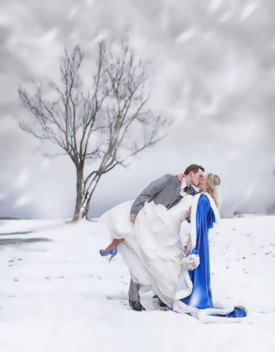تصویر عروس و داماد در برف