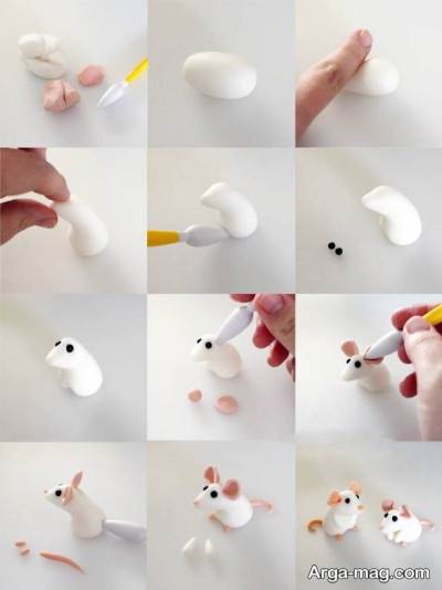 مراحل ساختن عروسک موش به کمک خمیر 