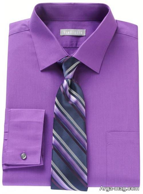 ست پیراهن بنفش با کراوات راه راه 