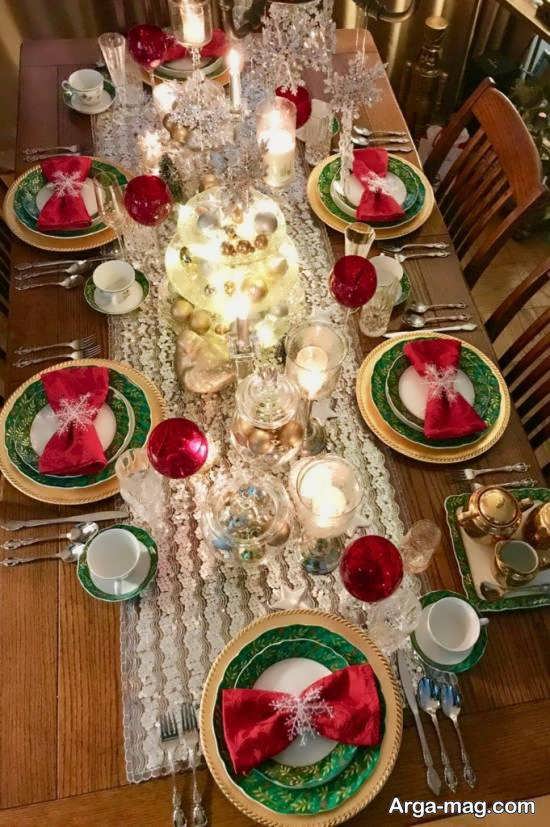 مجموعه ای متنوع و متفاوت از تزیین میز کریسمس برای شام