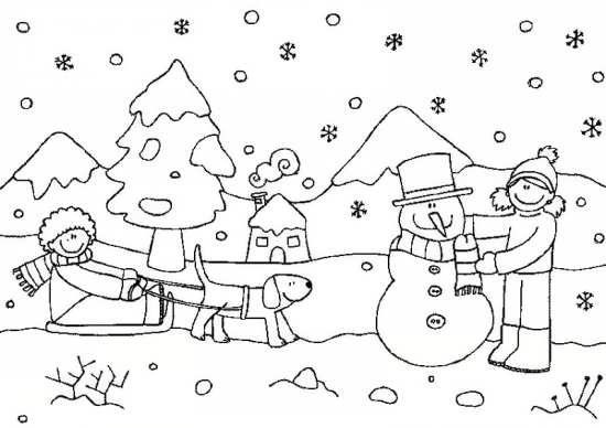 نقاشی برف و آدم برفی 