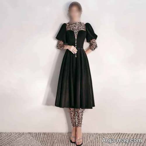 مدل لباس مجلسی یقه باز و رنگ تیره 