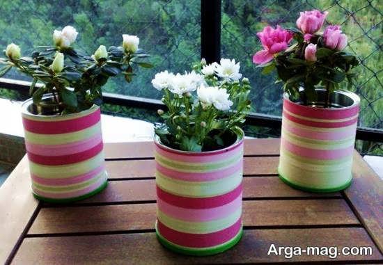 ایده هایی زیبا برای درست کردن گلدان با قوطی کنسرو