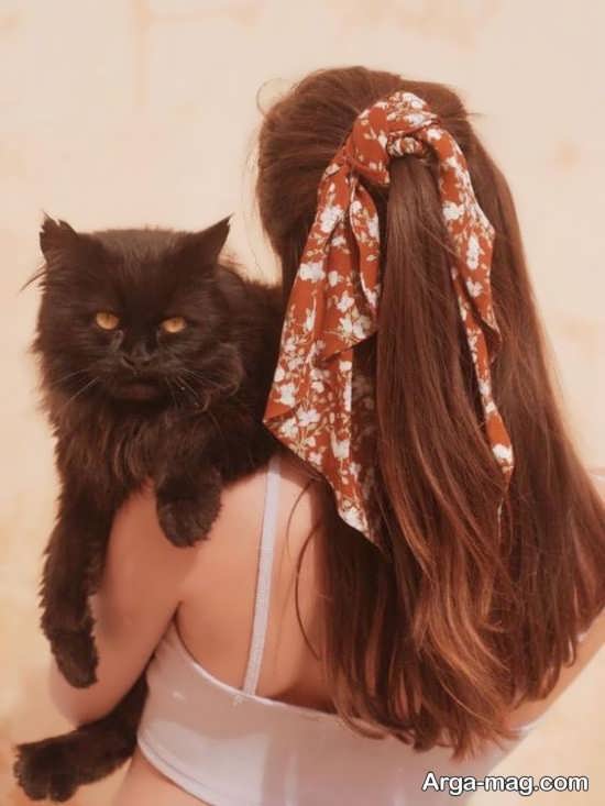 عکس دخترانه بدون چهره با گربه