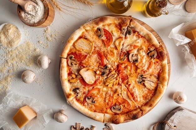 طرز پیتزا مرغ و قارچ خوشمزه خانگی به روش رستورانی