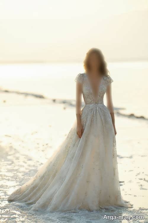 مدل لباس عروس 1401 یقه باز 