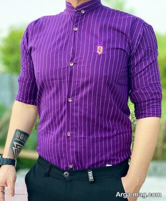 مدل پیراهن زیبا بنفش رنگ مردانه ۱۴۰۱