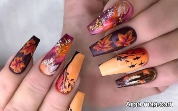 دیزاین ناخن با طرح پاییزی