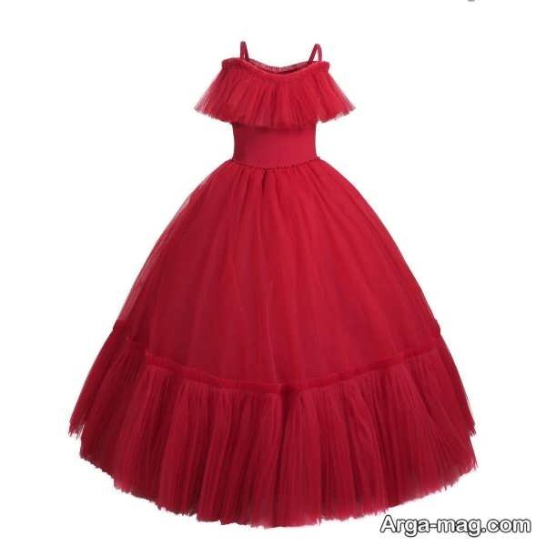  لباس شیک عروس قرمز پفی 