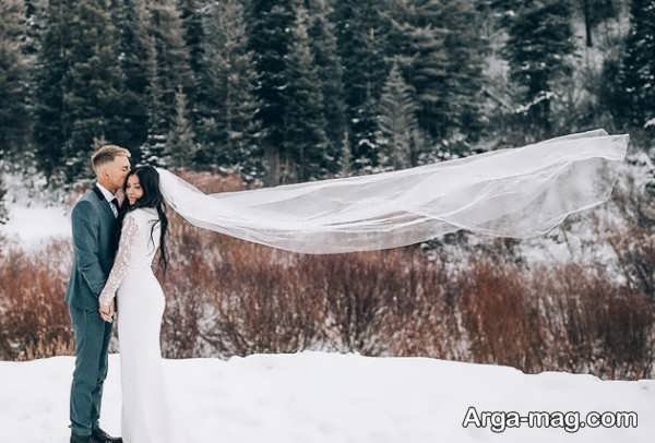 انواع ایده عکاسی خاص عروسی با تم برفی