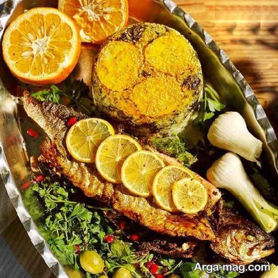تزئین سبزی پلو ماهی شکم پر 