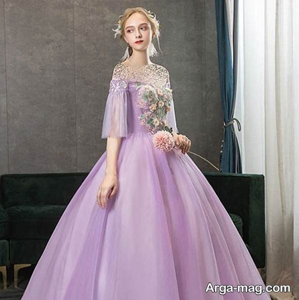 شیک ترین طرح های پیراهن عروس یاسی دخترانه بچگانه در طرح زیبا