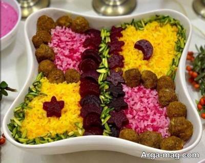 ایده متفاوت تزیینات برنج با پودر لبو