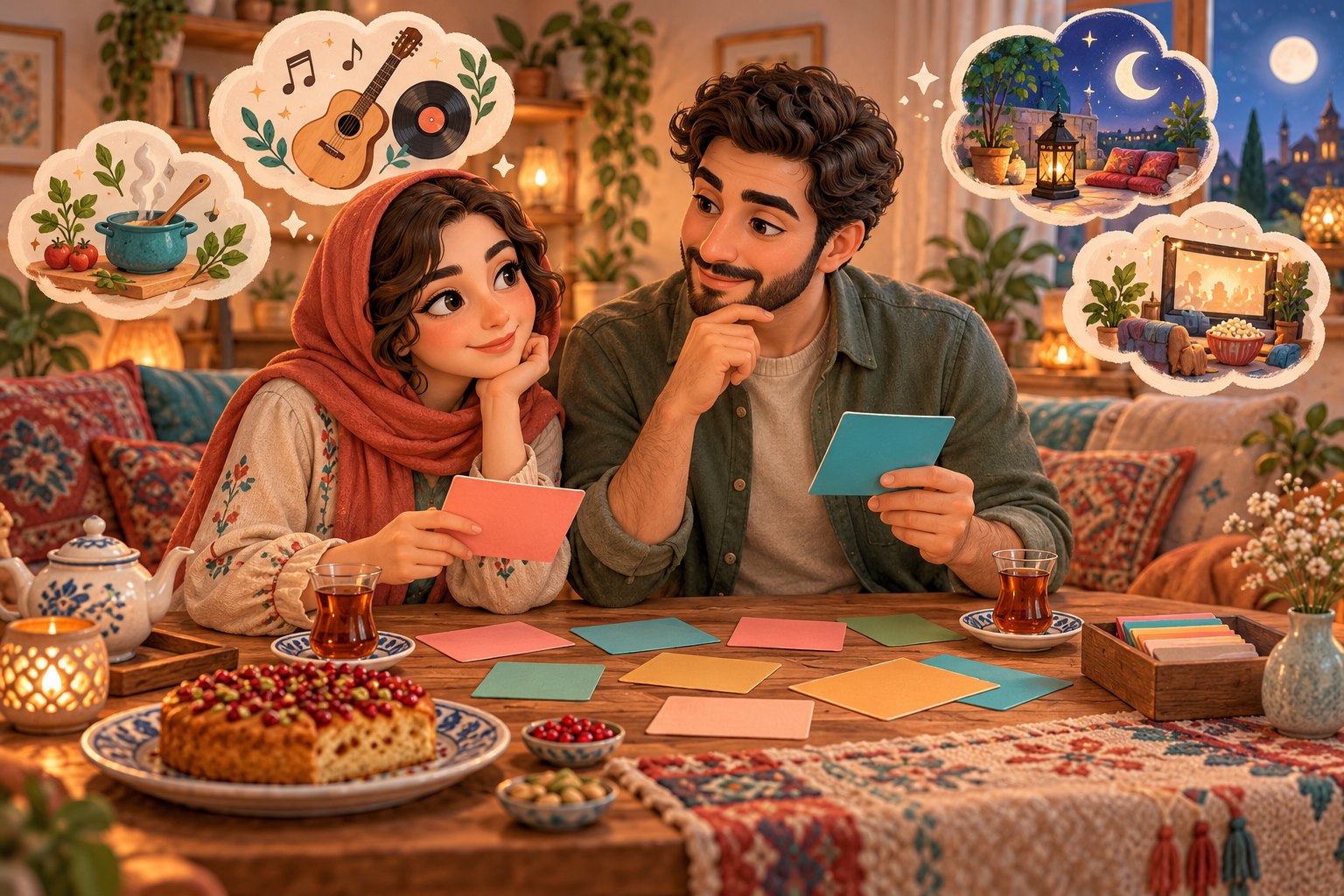 تصویرسازی فانتزی از انتخاب ایده برای قرار دونفره در خانه